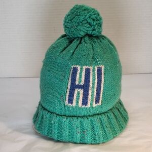 GAP Baby Green Knit Winter Stocking Hat with PomPom, "Hi" & "BYE" Size M/L